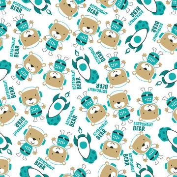 Vector illustration of cute cartoon astronauts little bear in space, Stock Illustration