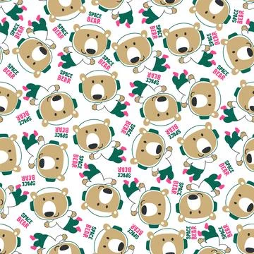 Vector illustration of cute cartoon astronauts little bear in space, Stock Illustration