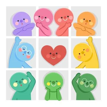 Vector Illustration of Cute cartoon characters with Different Mood Stock Illustration