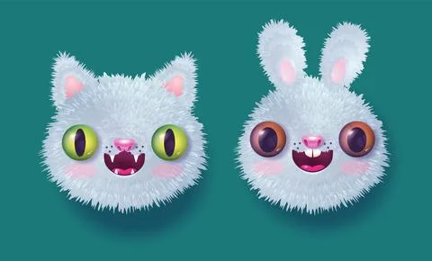 Vector illustration of a cute cat and a rabbit for new year in realistic st.. Stock Illustration