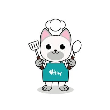 Vector illustration of cute cat chef holding ladles. Stock Illustration