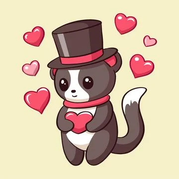 Vector illustration cute cat with hat for valentines day love heart Stock Illustration