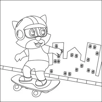 Vector illustration of cute cat on skate board. Cartoon isolated vector Stock Illustration