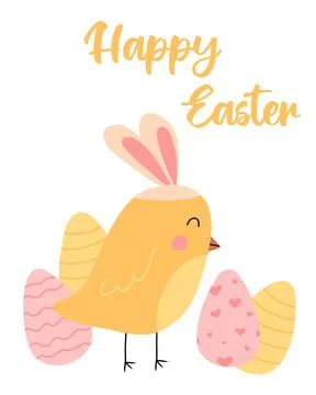 Vector illustration of cute chick with easter eggs Stock Illustration