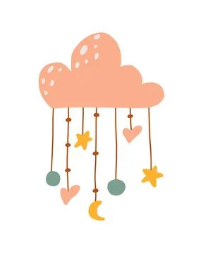 Vector illustration of cute cloud in boho style. Illustrazione stock