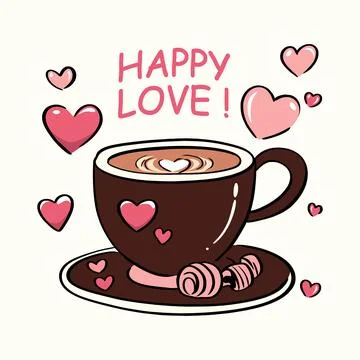 Vector illustration cute coffee cup for valentines day love heart Stock Illustration
