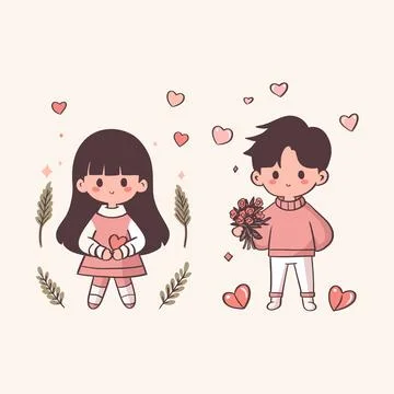 Vector illustration cute couple set valentines love heart Stock Illustration