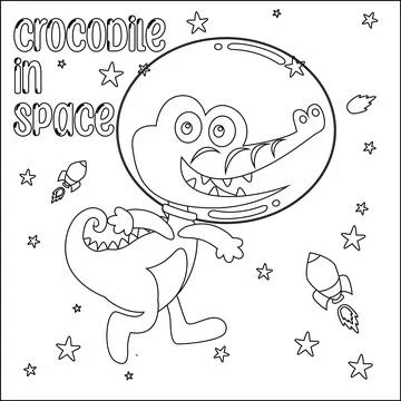 Vector illustration of cute crocodile Astronaut Floating In Space. Stock Illustration