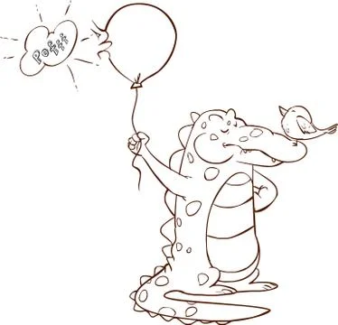 Vector illustration of a cute crocodile holding balloons Stock Illustration
