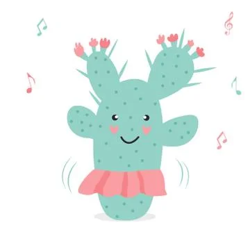 Vector illustration of cute dancing cactus Stock Illustration
