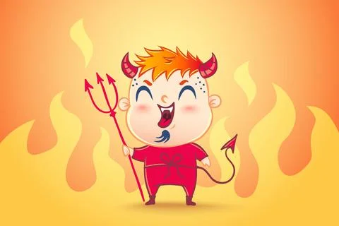 Vector illustration of a cute devil in kawaii style. Good and bad. Children.. Stock Illustration