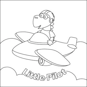 Vector illustration of cute dinosaur pilot flies in the sky on an airplane Stock Illustration