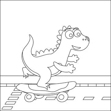 Vector illustration of cute dinosaurs on skate board. Cartoon isolated Stock Illustration