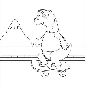 Vector illustration of cute dinosaurs on skate board. Cartoon isolated Stock Illustration