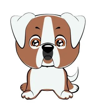 Vector illustration of cute dog in flat style shows sad emotion. Crying emoji Stock Illustration