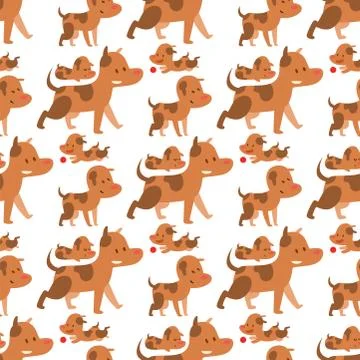 Vector illustration cute dogs characters seamless pattern purebred puppy comic Stock Illustration
