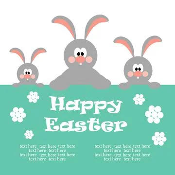 Vector illustration with cute Easter bunnies. Invitation card. Stock Illustration
