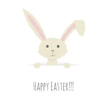 Vector illustration of Cute Easter Bunny peeping over the top of a blank sign Stock Illustration
