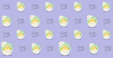 Vector Illustration Of A Cute Easter Chick On A Lavender Background Illustrazione stock