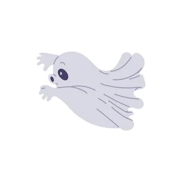 Vector illustration with a cute frightening ghost in flight on a white Stock Illustration
