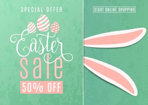 Vector illustration of cute fun easter sale banner with easter bunny ears Illustrazione stock