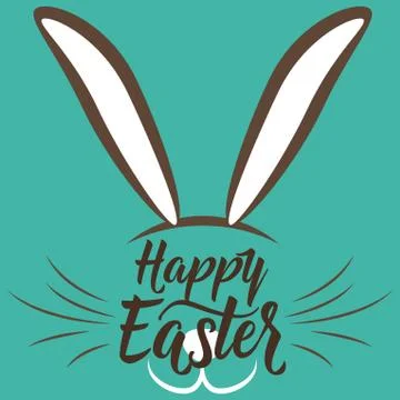 Vector illustration of cute fun happy easter greeting with easter bunny Stock Illustration