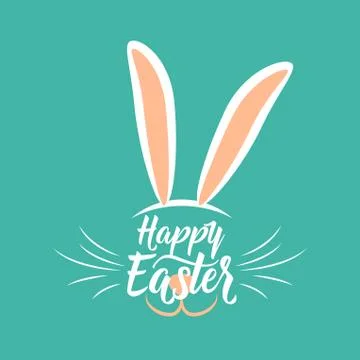 Vector illustration of cute fun happy easter greeting with easter bunny Stockillustratie