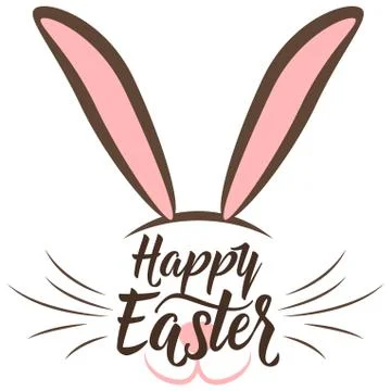 Vector illustration of cute fun happy easter greeting with easter bunny Illustrazione stock