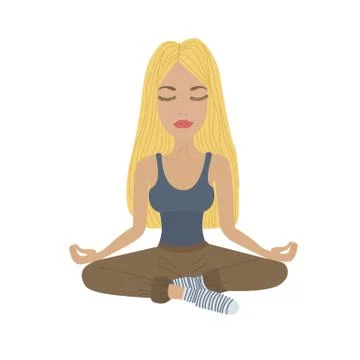 Vector illustration of a cute Girl Practicing Yoga. lotus meditative pose. Stock Illustration