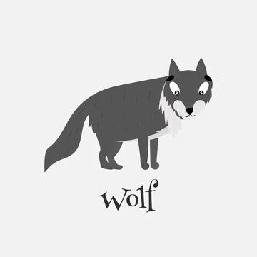 Vector illustration of a cute gray wolf. Cards for children, books. Stock Illustration