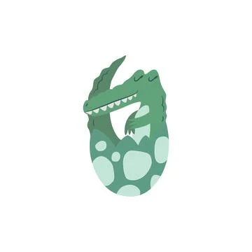 Vector illustration with cute green hand drawn baby crocodile isolated on w.. Stock Illustration