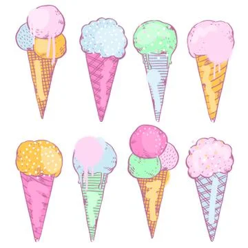 Vector illustration with cute hand-drawn ice creams Stock Illustration