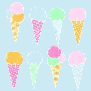 Vector illustration with cute hand-drawn ice creams Stock Illustration