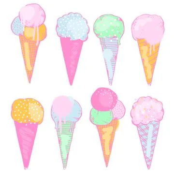 Vector illustration with cute hand-drawn ice creams Stock Illustration