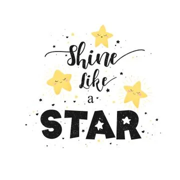 Vector illustration with cute hand drawn cartoon stars and lettering Shine li Stock Illustration