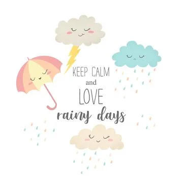 Vector illustration with cute hand drawn umbrella, clouds and lettering Keep  Stock Illustration