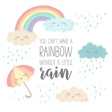 Vector illustration with cute hand drawn weather objects and lettering You ca Stock Illustration