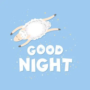 Vector illustration with cute hand drawn sheep and lettering Good night isola Illustrazione stock