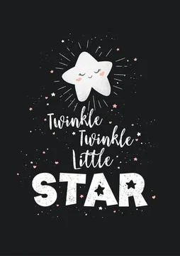 Vector illustration with cute hand drawn cartoon star and lettering Twinkle T Stock Illustration