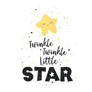 Vector illustration with cute hand drawn cartoon star and lettering Twinkle T Stock Illustration