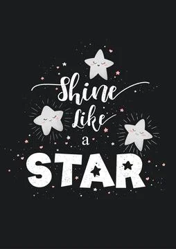 Vector illustration with cute hand drawn cartoon stars and lettering Shine li Stock Illustration