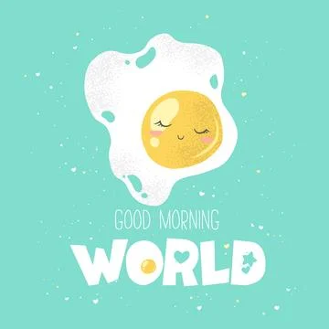 Vector illustration with cute hand drawn cartoon egg and lettering Good Mor.. Stock Illustration