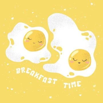 Vector illustration with cute hand drawn cartoon eggs and lettering Breakfa.. Stock Illustration