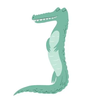 Vector illustration with cute hand drawn green crocodile isolated on white .. Stock Illustration