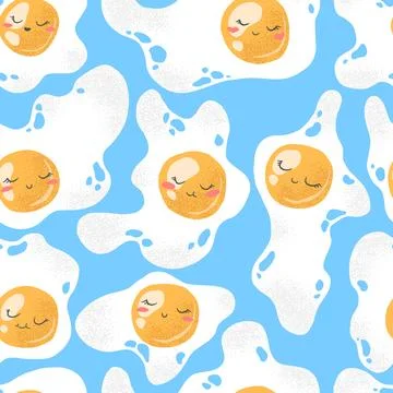 Vector illustration of cute hand drawn fried eggs seamless pattern isolated.. Stock Illustration