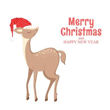 Vector illustration with cute hand drawn deer in Santa hat and lettering Me.. Illustrazione stock