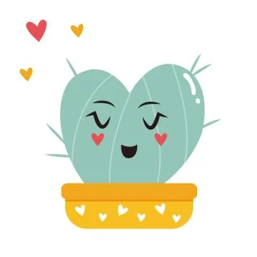 Vector illustration of cute heart-cactus in a pot Stock Illustration