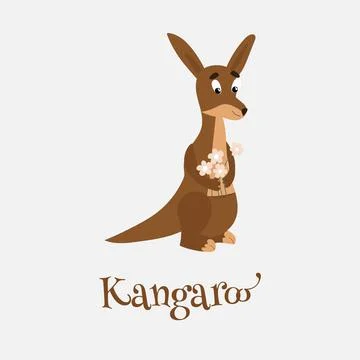 Vector illustration of a cute kangaroo with big eyes. A kangaroo holds whit.. Stock Illustration