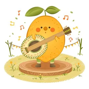 Vector illustration of Cute Lemon fruit Playing Guitar Stock Illustration