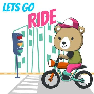 Vector illustration of cute little bear ride motorcycle. Creative vector ch.. Stock Illustration